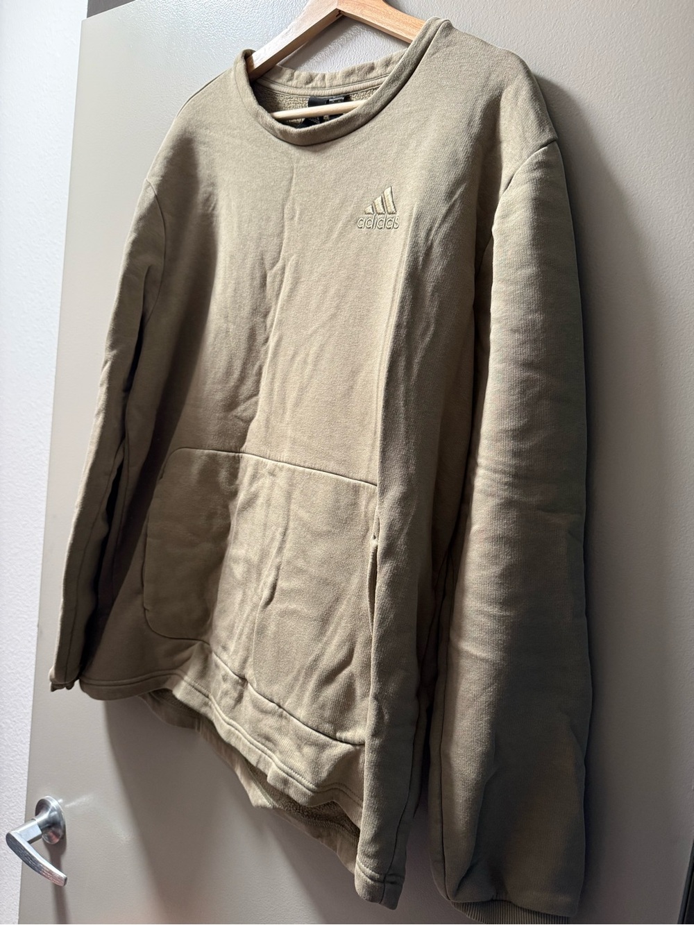 adidas Men's Olive Green Crewneck Sweatshirt with Embroidered Logo